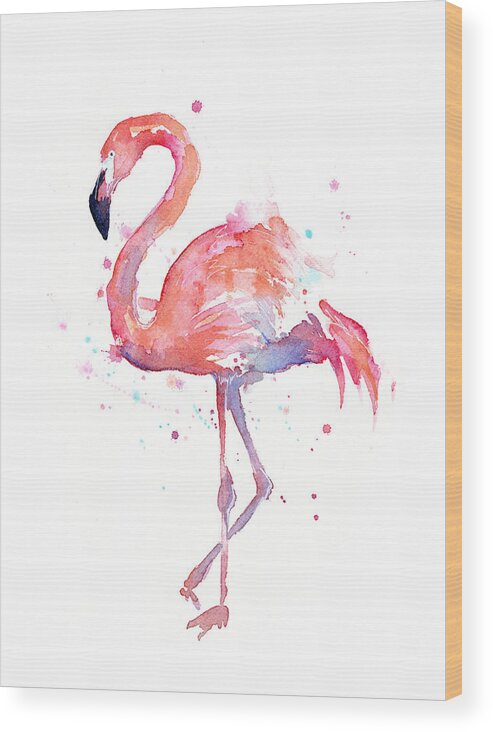 Bird Wood Print featuring the painting Flamingo Watercolor by Olga Shvartsur