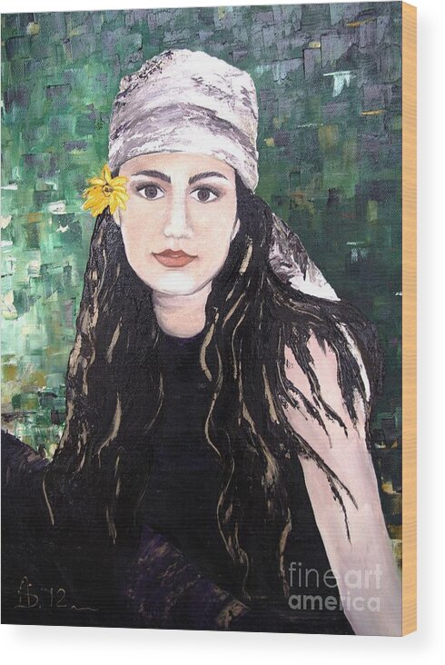 Flower Power Wood Print featuring the painting Flower Power Girl by Amalia Suruceanu