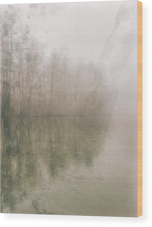 Fog Wood Print featuring the photograph Foggy Day on the Border of the Lake by Maciej Markiewicz
