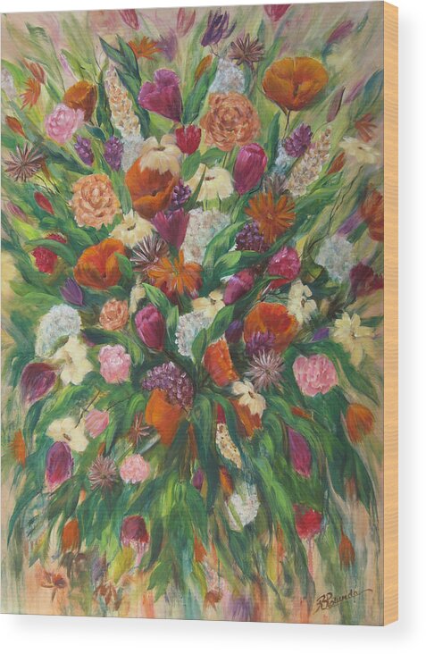 Flowers Wood Print featuring the painting Forever In Bloom by Roberta Rotunda
