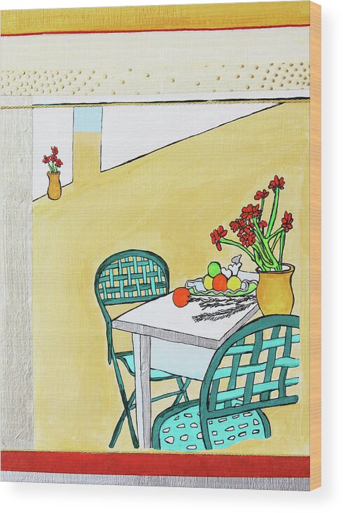 Arrangement Wood Print featuring the photograph Fruit And Flowers On Patio Table by Ikon Ikon Images