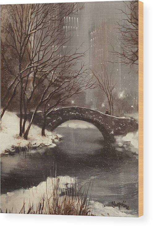 New York Wood Print featuring the painting Gapstow Bridge NYC by Tom Shropshire