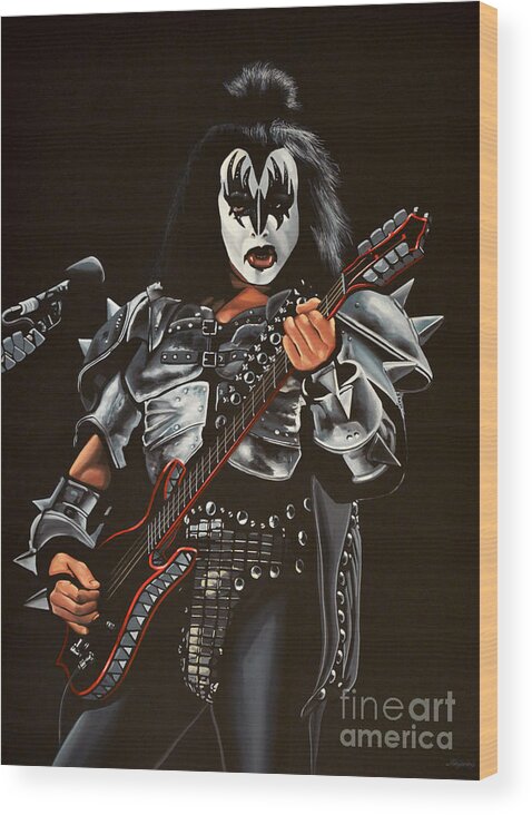 Kiss Wood Print featuring the painting Gene Simmons of Kiss by Paul Meijering