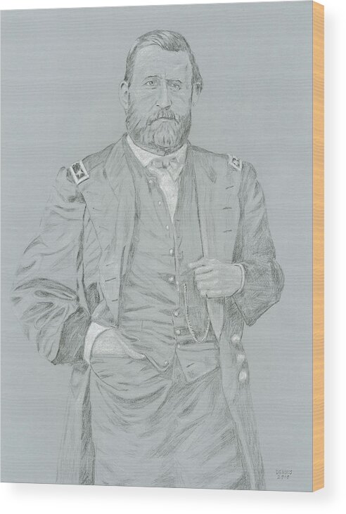 General Grant Wood Print featuring the drawing General Grant by Dennis Larson
