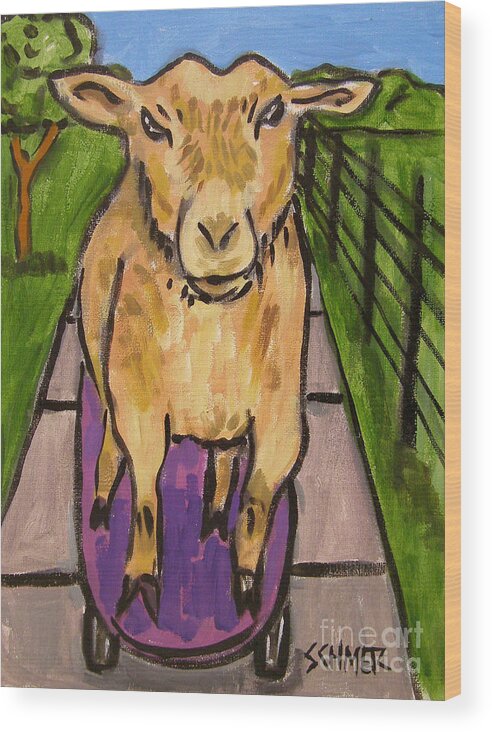 Goat Wood Print featuring the painting Goat Skateboarding by Jay Schmetz