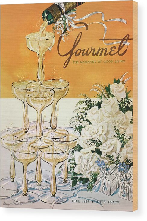Entertainment Wood Print featuring the photograph Gourmet Cover Featuring A Pyramid Of Champagne by Henry Stahlhut