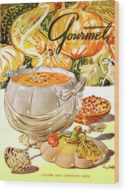 Food Wood Print featuring the photograph Gourmet Cover Of Pumpkin Soup by Henry Stahlhut