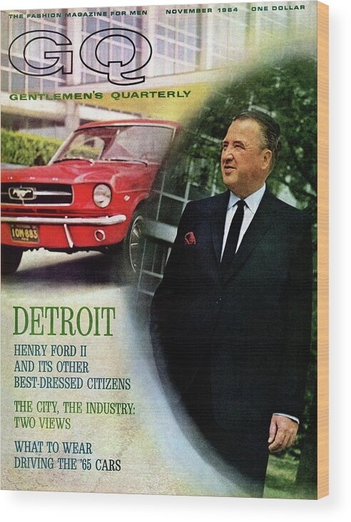 Auto Wood Print featuring the photograph Gq Cover Of Henry Ford II And 1965 Ford Mustang by Richard Nones