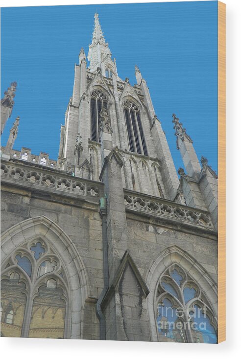 Grace Episcopal Church Steeple In New York City Wood Print featuring the photograph Grace Church Steeple NYC by Emmy Vickers