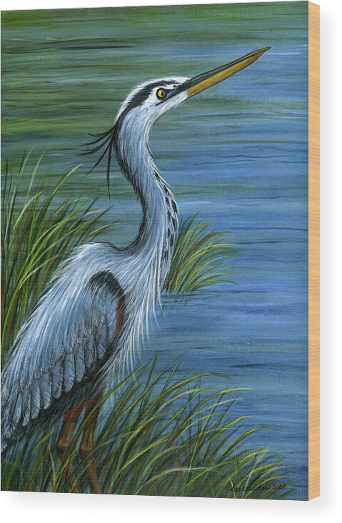 Great Blue Heron Wood Print featuring the painting Great Blue Heron by Sandra Estes