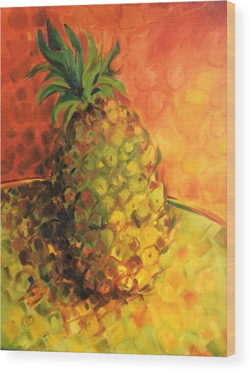 Impressionism Wood Print featuring the painting Green Orange Pineapple by Karen Carmean