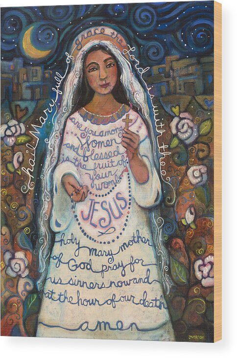 Jen Norton Wood Print featuring the painting Hail Mary by Jen Norton