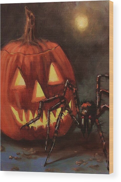 Halloween Wood Print featuring the painting Halloween Spider by Tom Shropshire