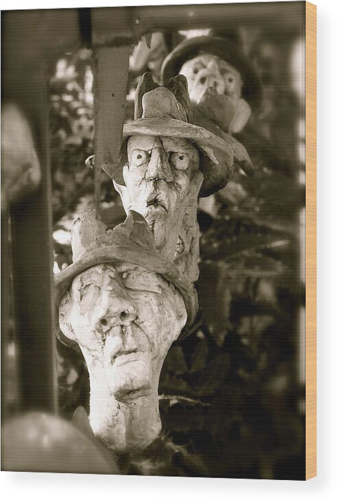 Sculpture Wood Print featuring the photograph Heads by Kim Pippinger