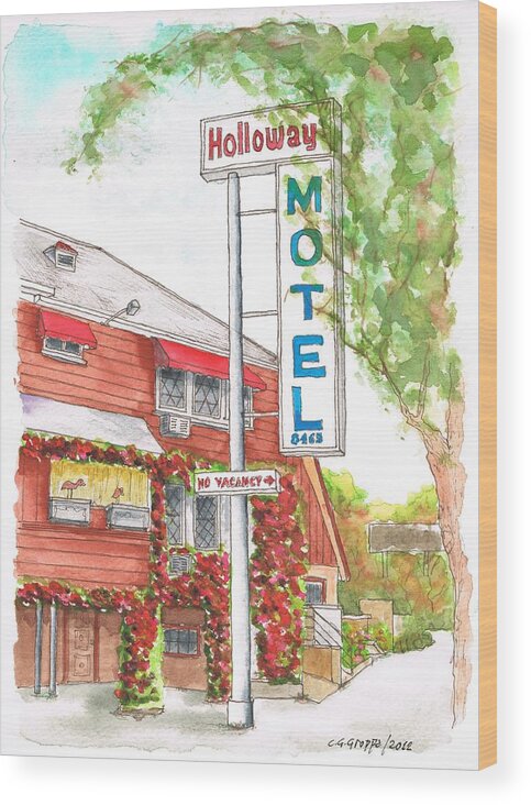 Holloway Motel Wood Print featuring the painting Holloway Motel in West Hollywood, California by Carlos G Groppa