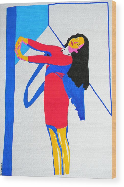 Woman Wood Print featuring the painting Homage To CARVEN by Marwan George Khoury