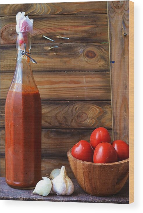 Ketchup Wood Print featuring the photograph Homemade Tomato Ketchup by Zoryana Ivchenko