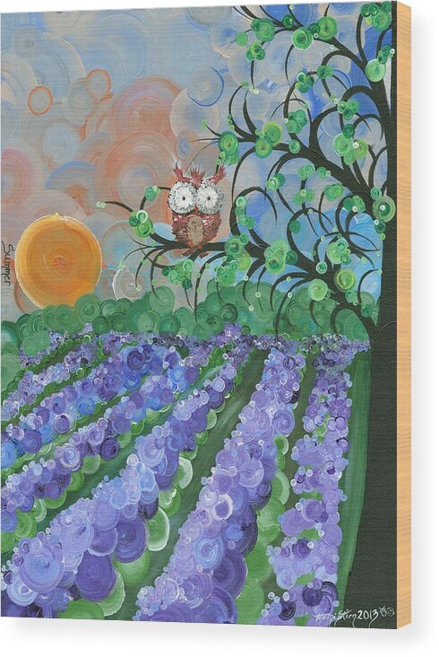 Owls Wood Print featuring the painting Hoolandia Seasons Summer by MiMi Stirn