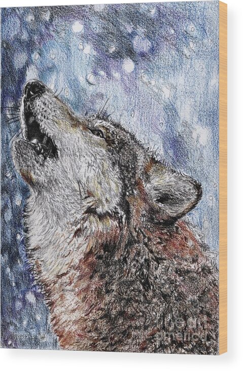 Mccombie Wood Print featuring the drawing Howling Gray Wolf #1 by J McCombie