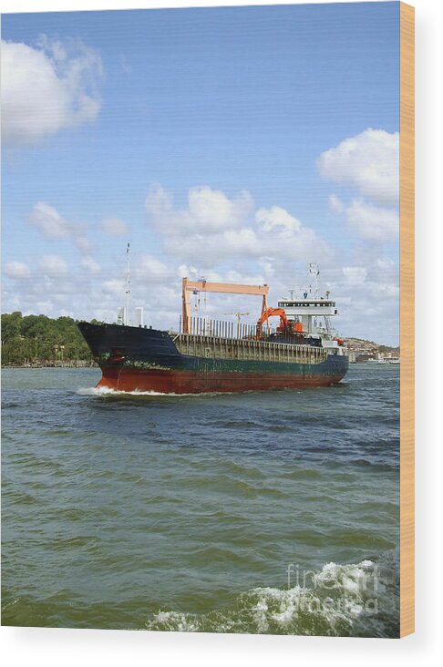Afloat Wood Print featuring the photograph Industrial Cargo Ship by Antony McAulay