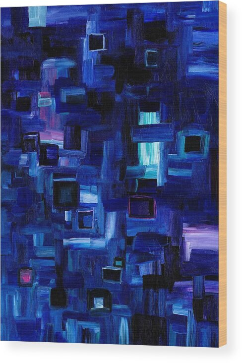 Abstract Wood Print featuring the digital art Interplay Blue by Jennifer Galbraith