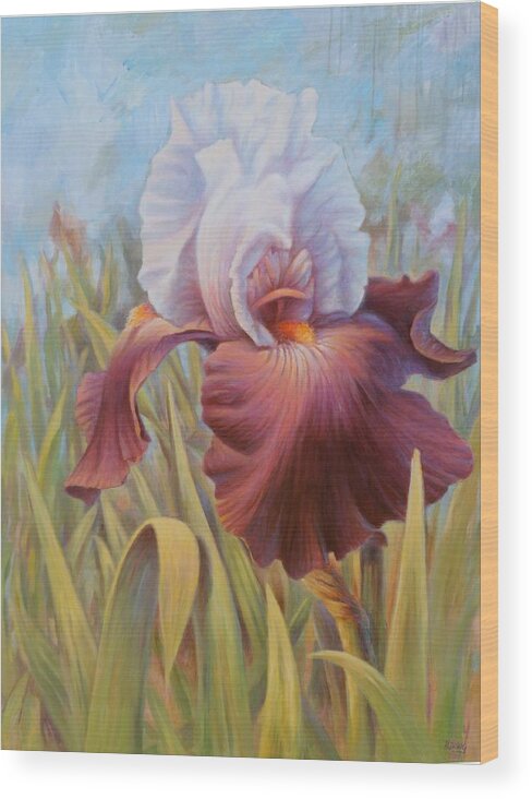 Iris Wood Print featuring the painting Iris 2 by Hans Droog