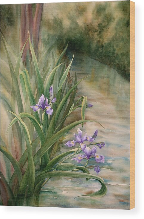 Watercolor Wood Print featuring the painting Iris Over the Inlet by Johanna Axelrod