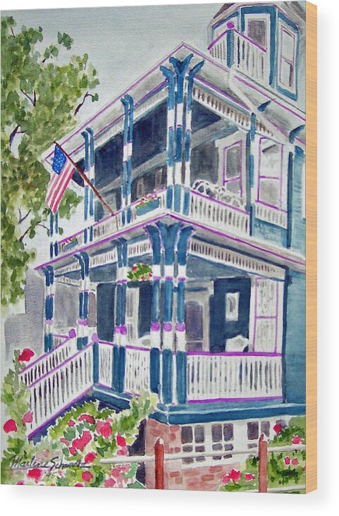 Cape May Wood Print featuring the painting Jackson Street Inn of Cape May by Marlene Schwartz Massey