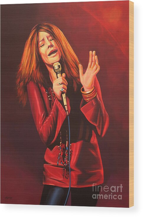 Janis Joplin Wood Print featuring the painting Janis Joplin Painting by Paul Meijering