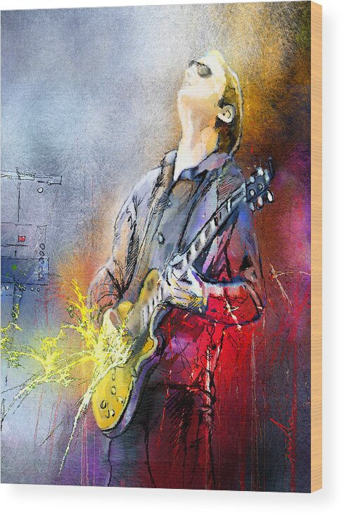 Music Wood Print featuring the painting Joe Bonamassa 02 by Miki De Goodaboom