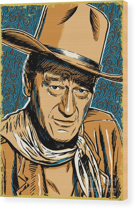 Western Wood Print featuring the digital art John Wayne Pop Art by Jim Zahniser