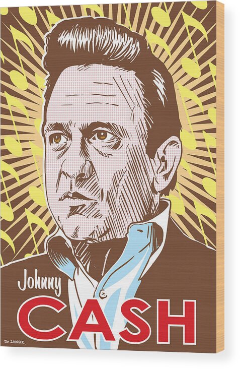 Outlaw Wood Print featuring the digital art Johnny Cash Pop Art by Jim Zahniser