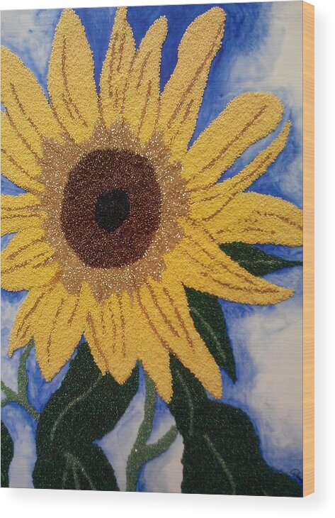 Czech Glass Beads Wood Print featuring the painting Joshua's Sunflower by Pamela Henry