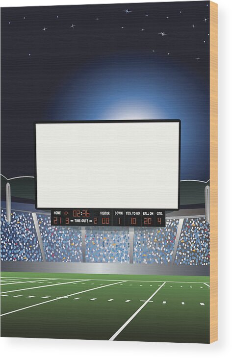 Event Wood Print featuring the drawing Jumbotron - Large Scale Screen in Football Stadium Background by KeithBishop