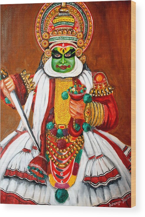 Kathakali Wood Print featuring the painting Kathakali by Saranya Haridasan