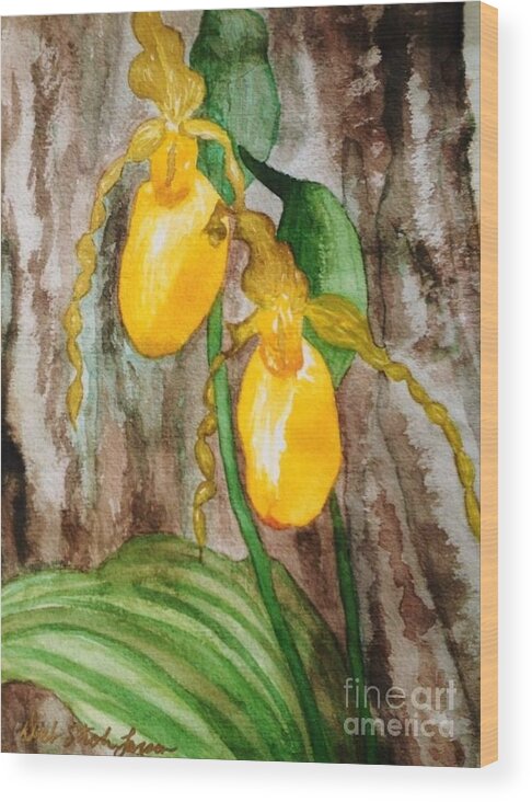 Lady Slippers Wood Print featuring the painting Ladyslippers by Deb Stroh-Larson