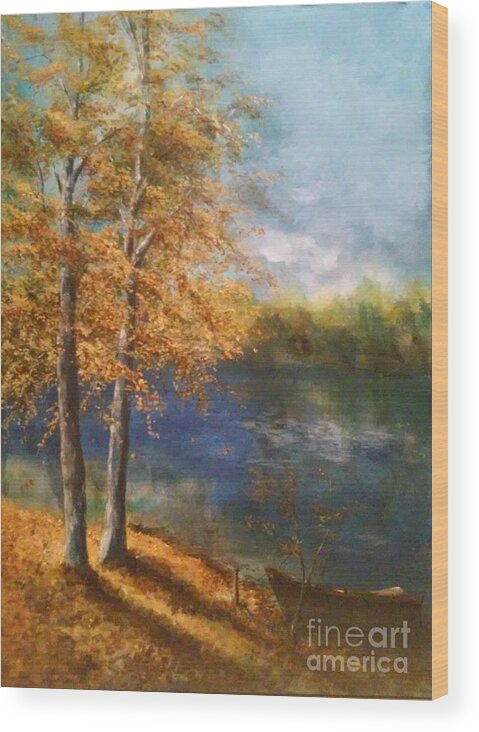 Fall Wood Print featuring the painting Lakeside Fall by Lizzy Forrester