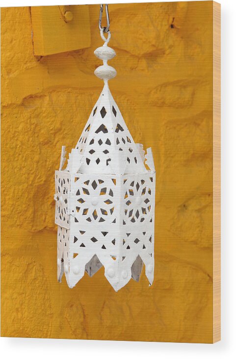 Lantern Wood Print featuring the photograph Lantern against ochre by Paul Cowan