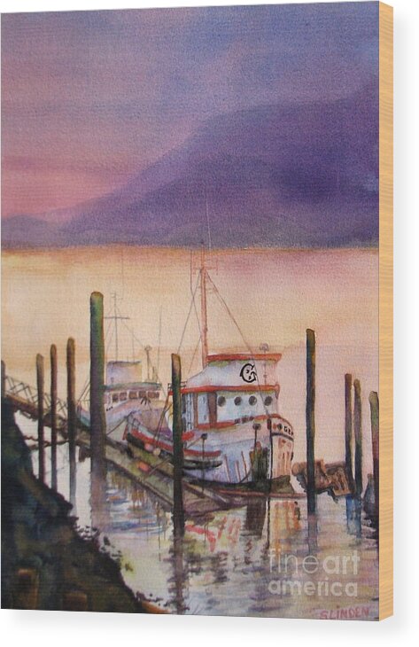 Fishing Boats Wood Print featuring the painting Left to Rust by Sandy Linden