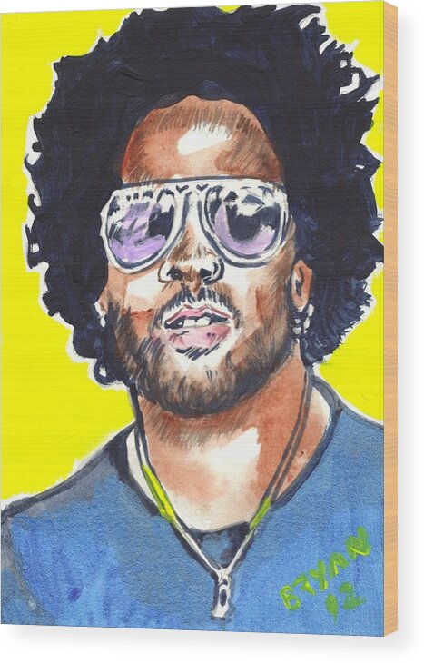 Lenny Kravitz Wood Print featuring the painting Lenny Kravitz by Bryan Bustard