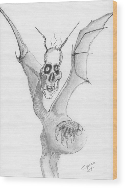 Dragon Art Wood Print featuring the drawing Let's Talk by Dan Twyman