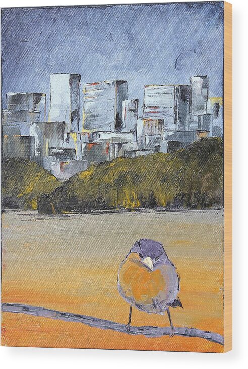 City Wood Print featuring the painting Little Bird #8 by Carolyn Doe