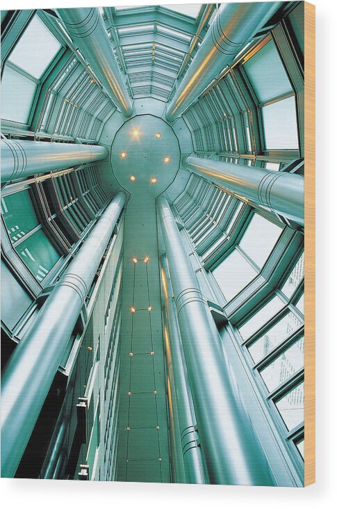 Ceiling Wood Print featuring the photograph Low angle of contemporary ceiling by Tony Weller