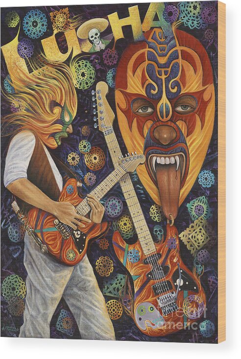 Lucha Wood Print featuring the painting Lucha Rock by Ricardo Chavez-Mendez
