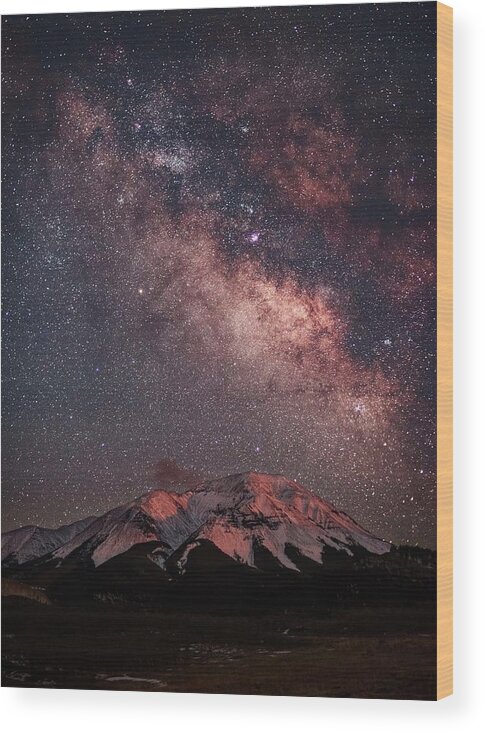 Tranquility Wood Print featuring the photograph Lunar Alpenglow And Milky Way Skies At by Mike Berenson / Colorado Captures