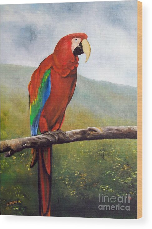 Bird Wood Print featuring the painting Macaw by Kenneth Harris