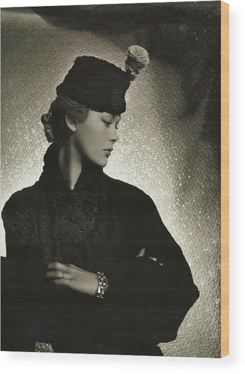 Fashion Model Wood Print featuring the photograph Mademoiselle Lund Wearing A Agnes Shako Hat by Horst P. Horst