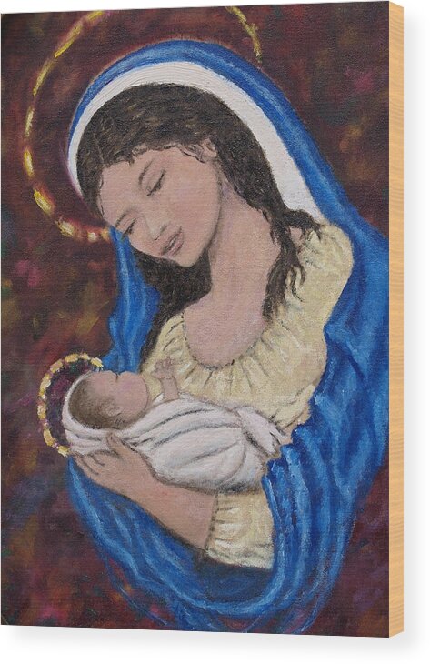 Mary Wood Print featuring the painting Madonna of the Burgundy Tapestry - Cropped by Kathleen McDermott