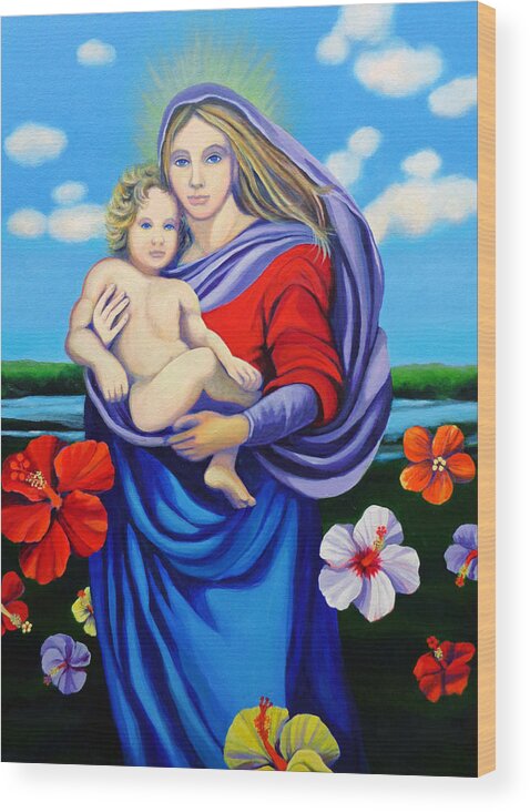 Figures Of A Mother And A Child Wood Print featuring the painting Madonna Rafaelina by Kyra Belan