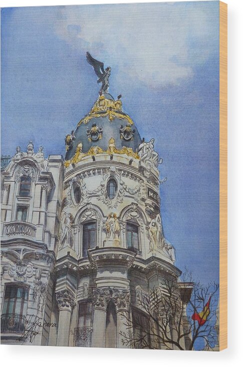 Architecture Wood Print featuring the painting Madrid by Henrieta Maneva